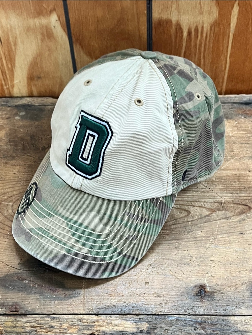 Dartmouth College Beige & Camo 'D' Baseball Cap - Green Patch